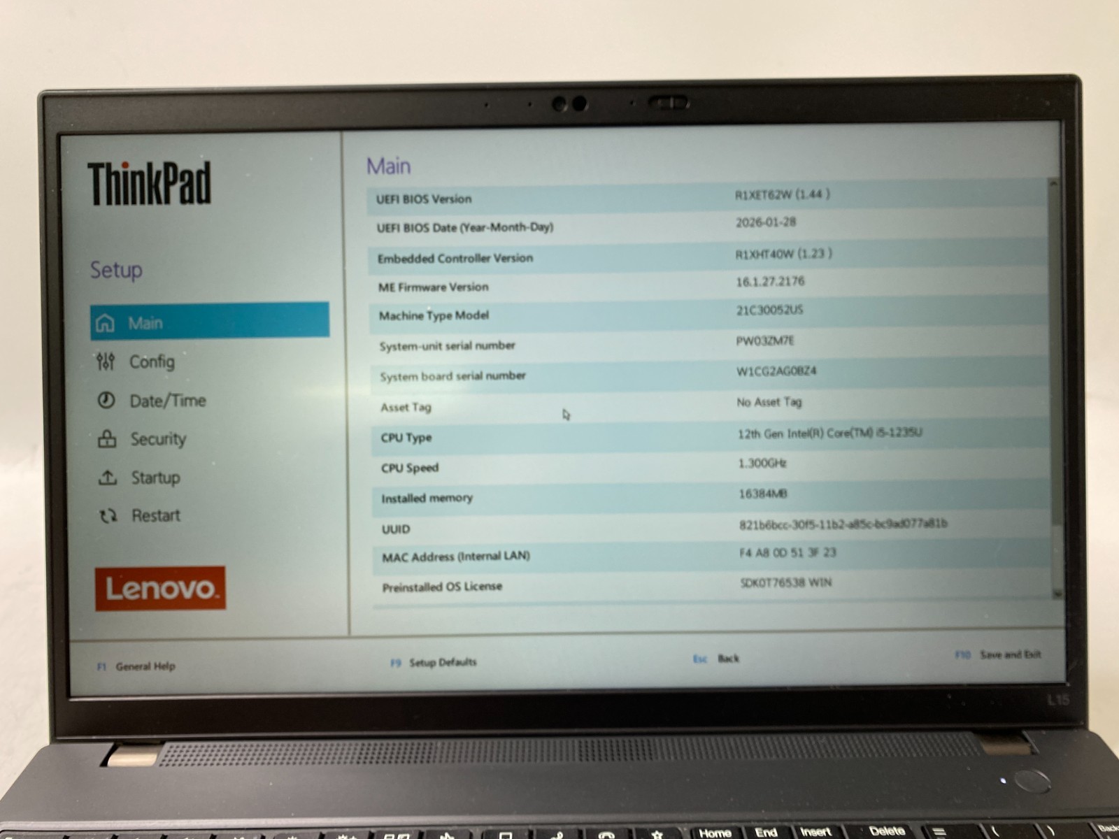 Lenovo ThinkPad L15 Gen 3 i5-1235U 16GB DDR4 256GB m.2 W11H w/ Charger