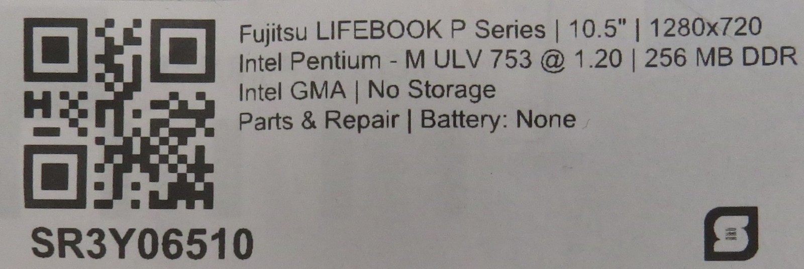 Fujitsu LifeBook P Series | Pentium-M ULV753 @1.2 | 256MB | No HDD/OS *PARTS*