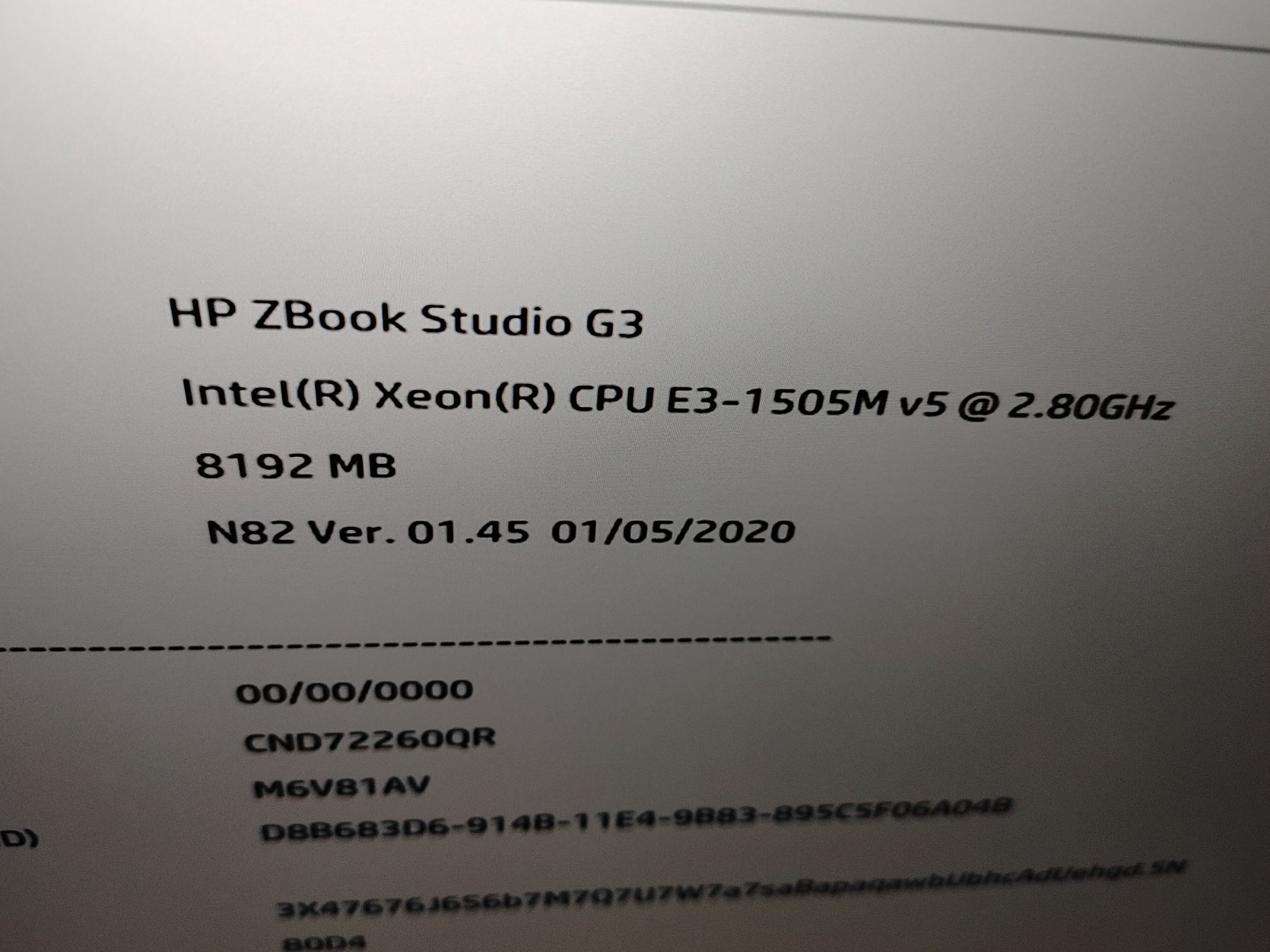 HP ZBook Studio G3 Xeon E-1505M v5 @2.80GHz,8GB RAM, NO SSD FOR PARTS/Repair
