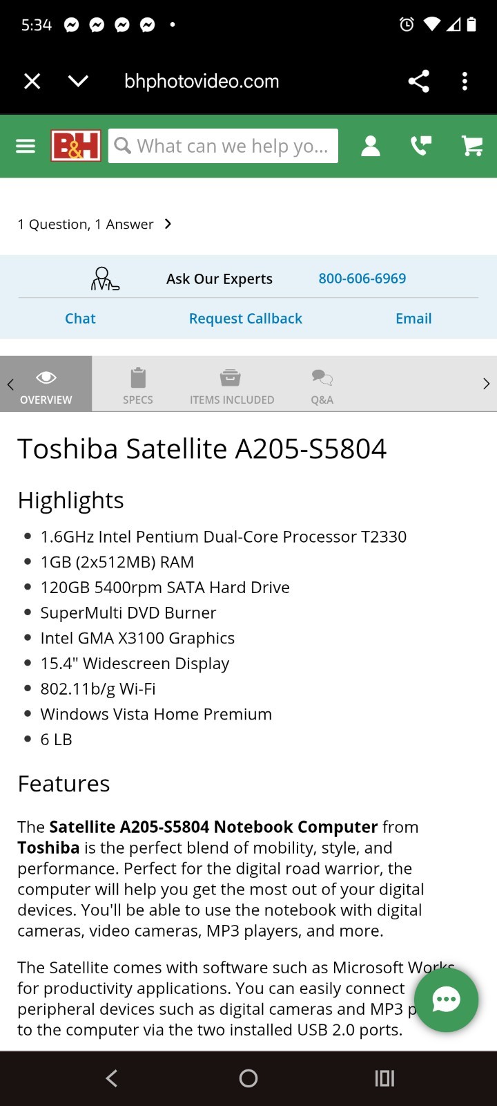Windows Vista Toshiba Satellite: A205-S5804 Pentium T2330, 1GB RAM, 120GB HDD