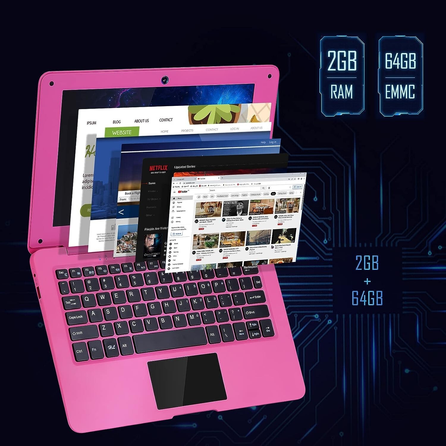 Laptop Computer 10.1” Quad Core Android 12.0 Mini Netbook WiFi Webcam Bluetooth