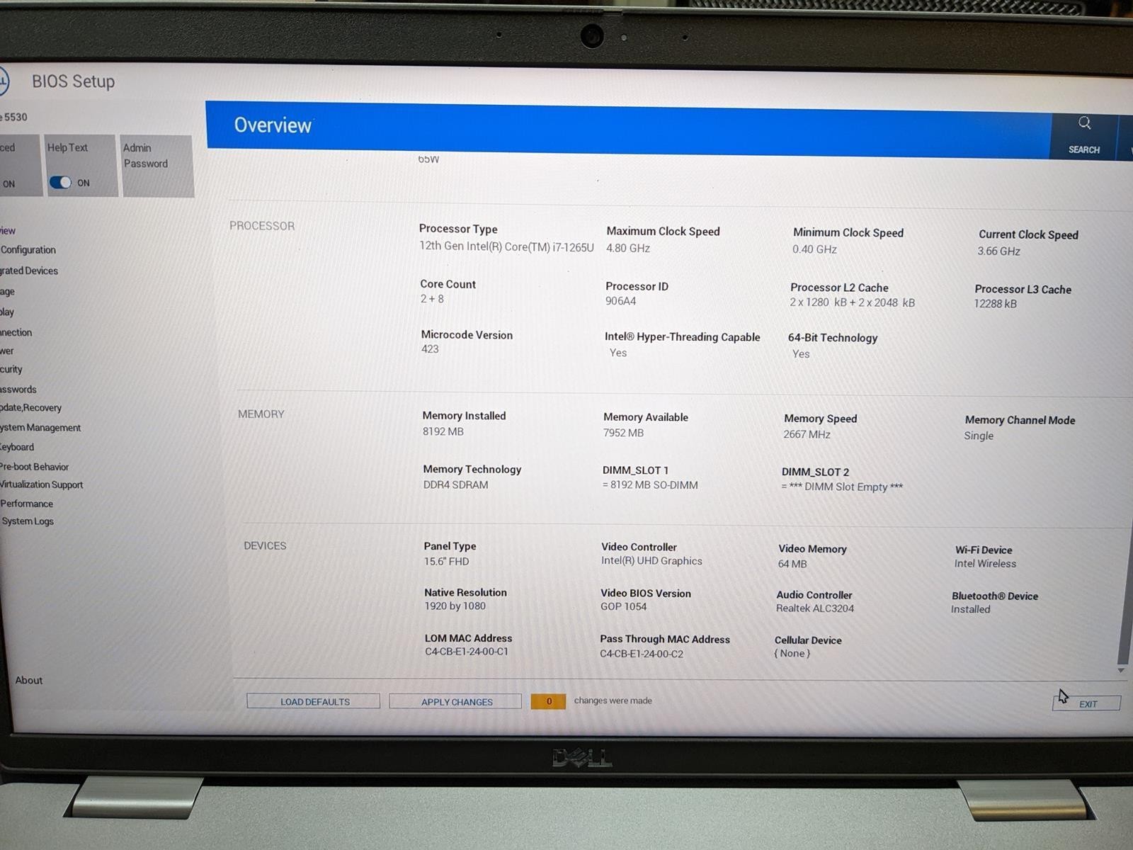 DELL LATITUDE 5530 i7-1265U @ 1.30GHz, 8GB RAM, NO HDD/OS – (FOR PARTS)