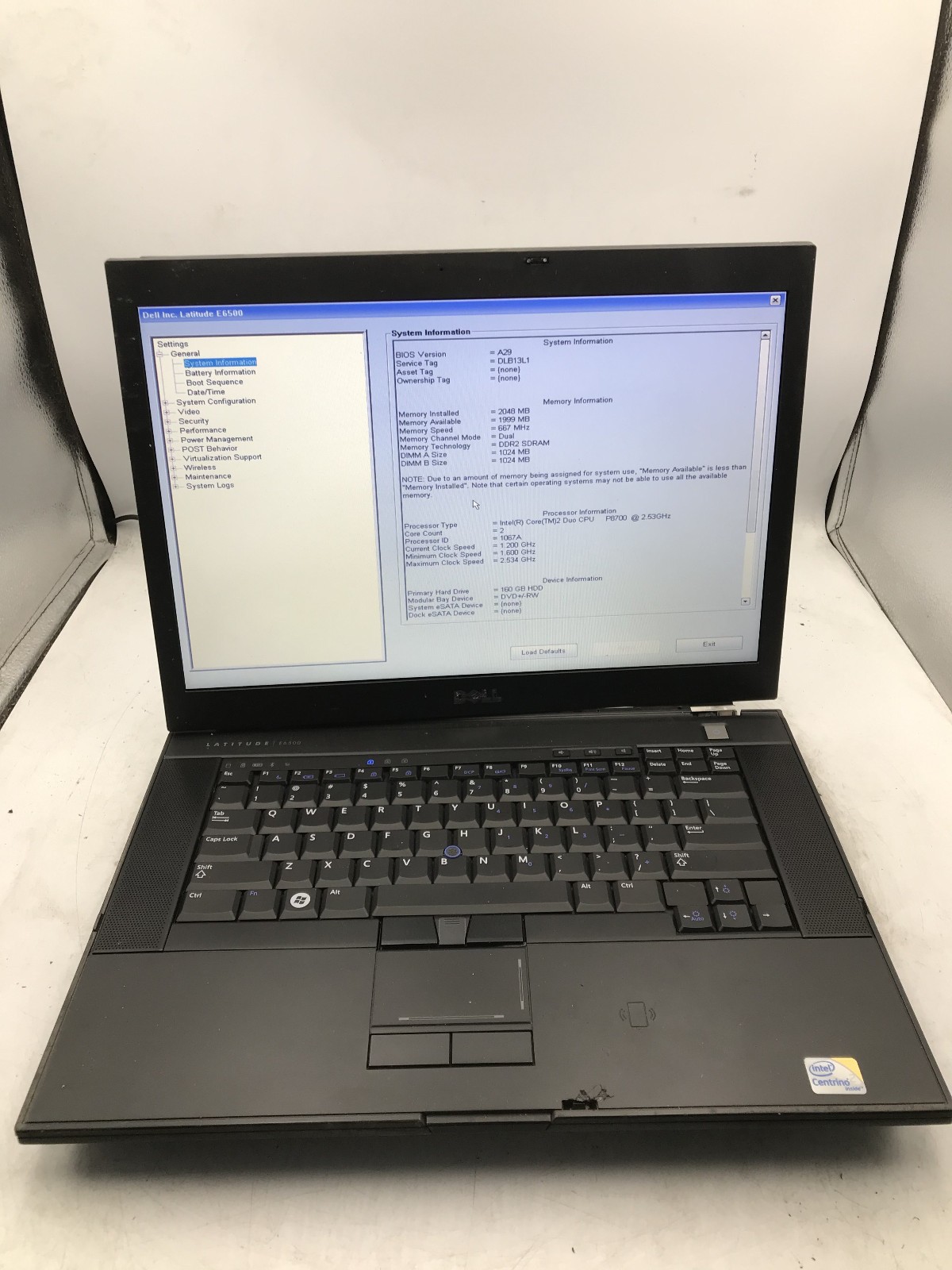 DELL LATITUDE E6500 – BOOTS TO BIOS – INTEL CORE 2 DUO – 2GB RAM – READ DESC -BB