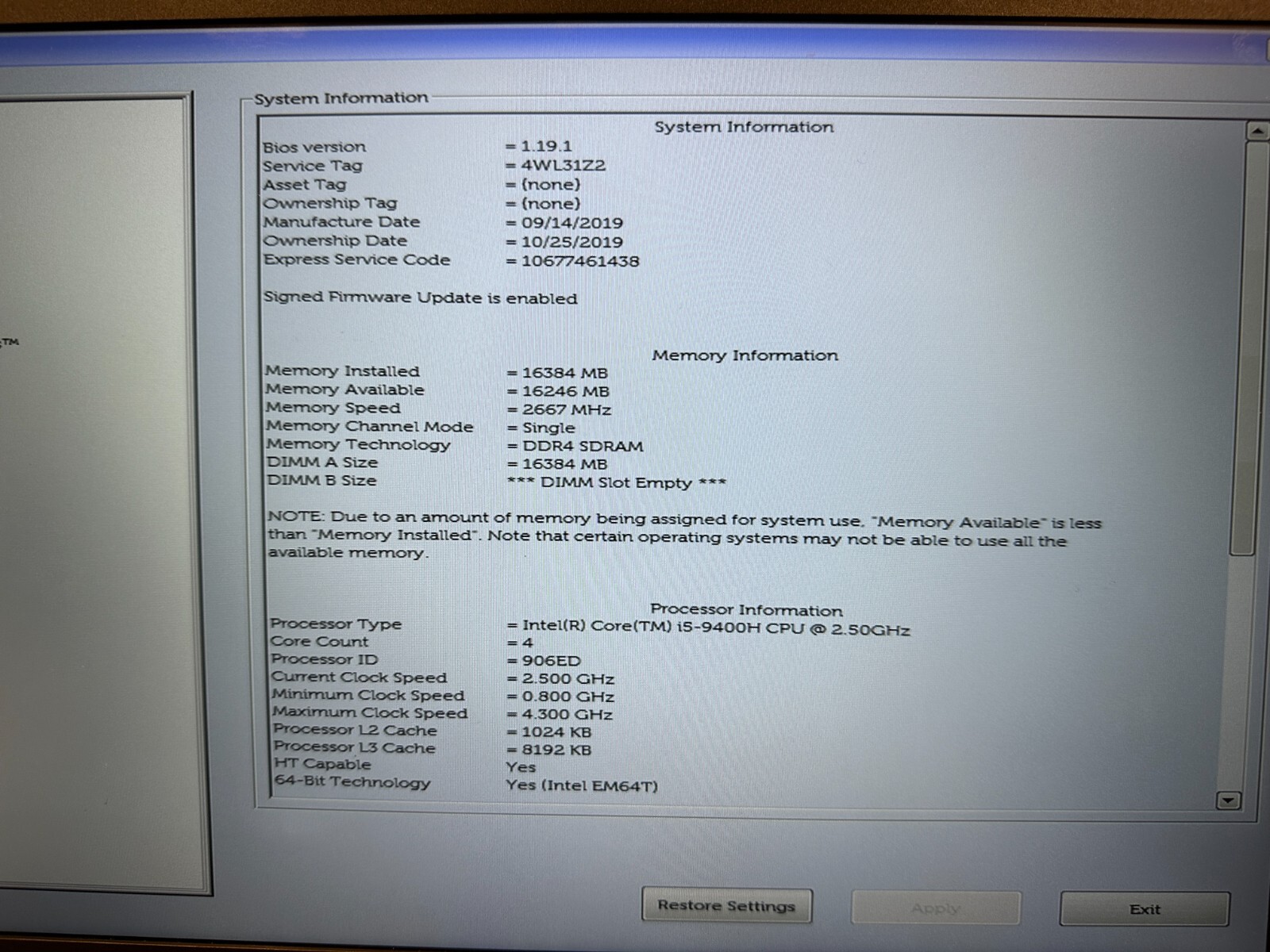 Dell Precision 3541 15.6″ FHD Laptop Intel i5-9400H @ 2.5GHz 16GB RAM No HDD/OS