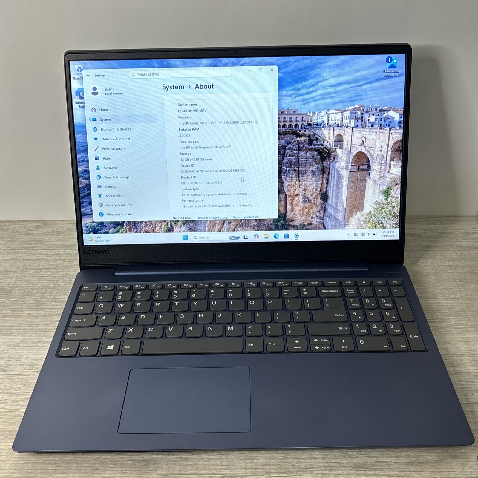 Lenovo Ideapad 330S-15IKB i3-8130U 4GB RAM 256GB SSD Laptop Win 11 Home