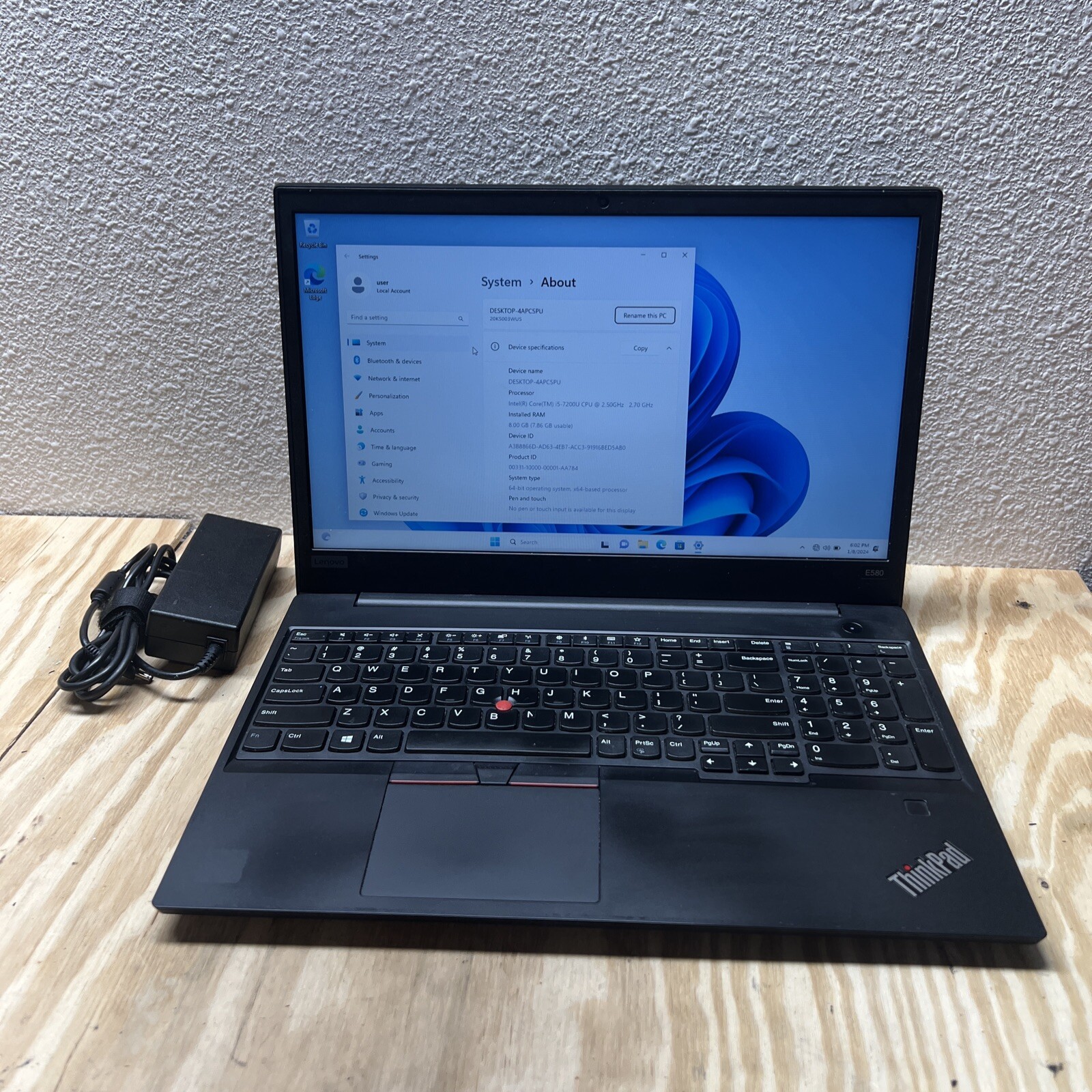 Lenovo ThinkPad E580 – 15.6″ IntelCore i5-7200U 2.5GHz 16GB DDR4 512GB SSD WND11