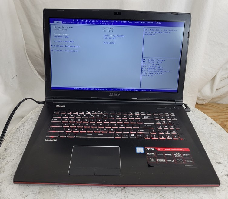 MSI GE72 6QD MS-1795 Laptop Core I7-6700HQ 16GB 1TB SEE NOTES