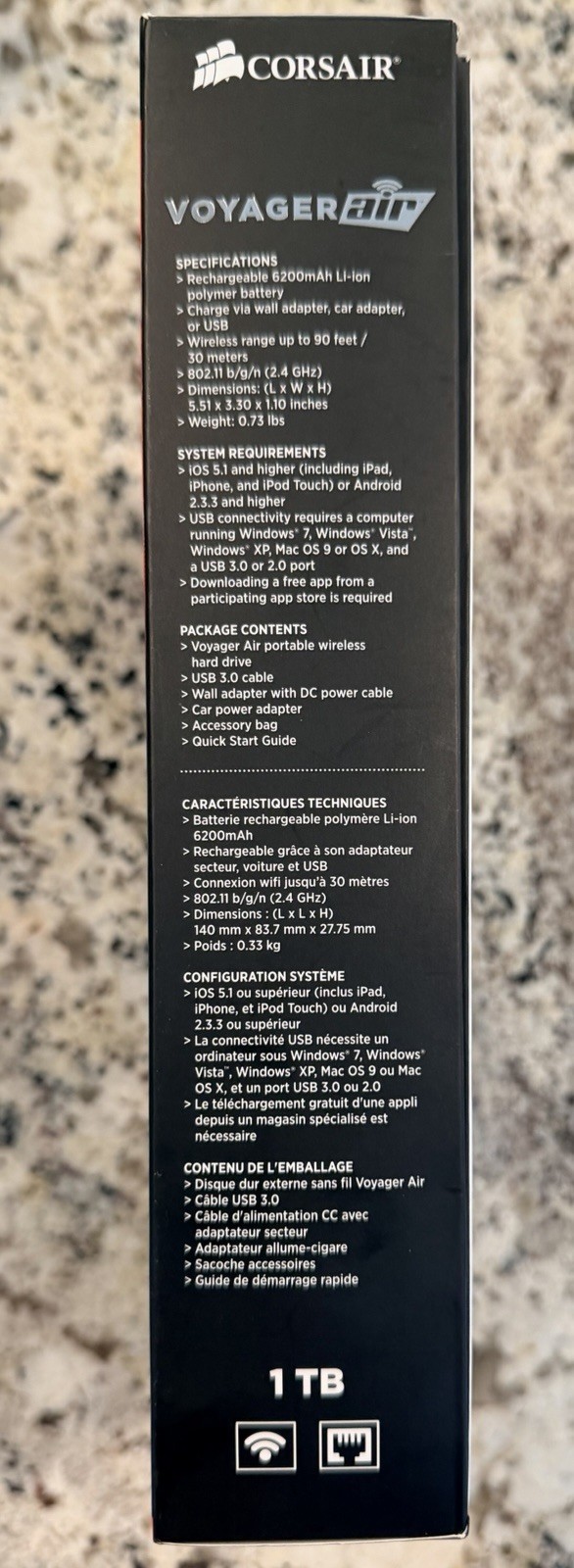 CORSAIR Voyager Air 1 TB Mobile Wireless Storage With Ethernet Brand NEW