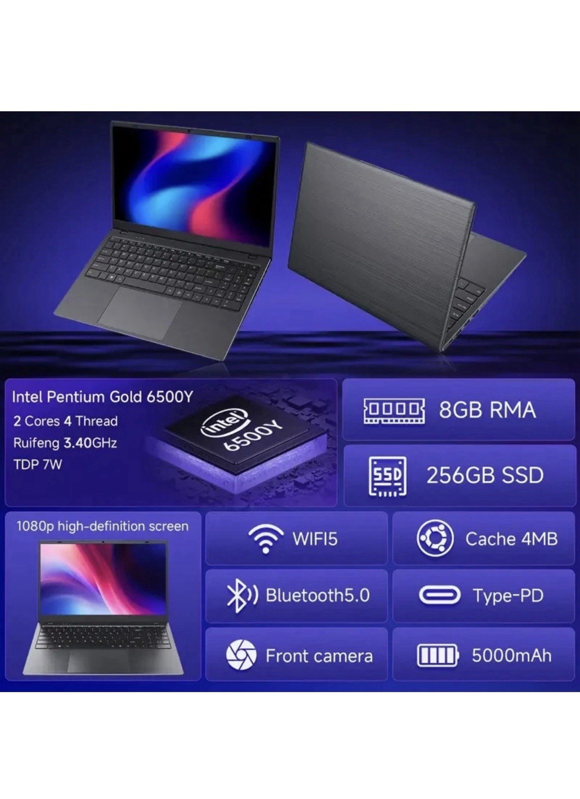 RNRUO 15.6-inch Ultra-thin Lightweight Office And Study Laptop