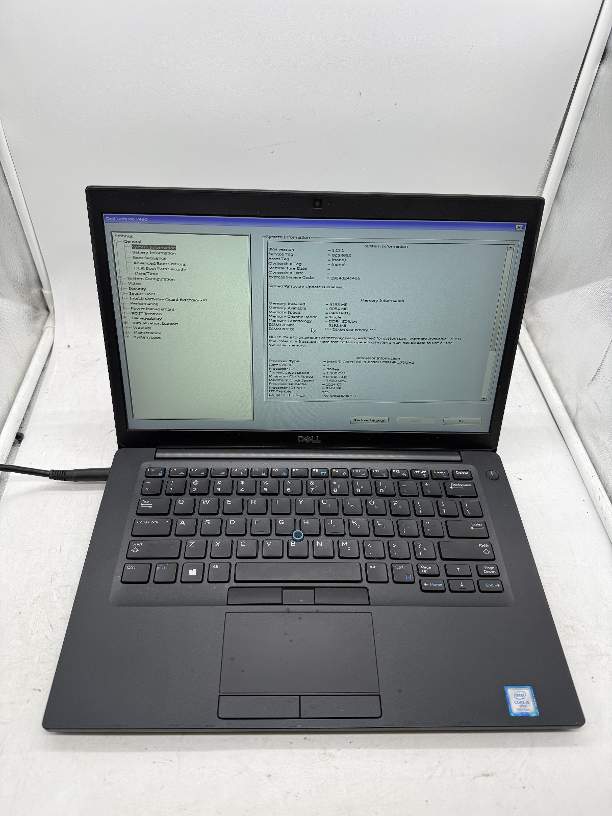 Dell Latitude 7490 14 inch, Core i5-8350U, 8GB RAM, NO SSD/Charger