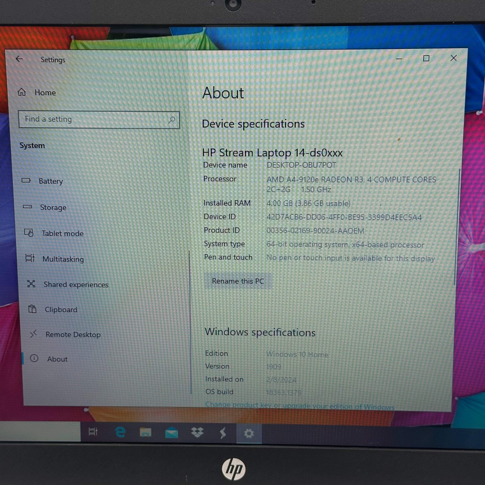 HP 14-ds0061cl 32GB 4GB RAM 14-inch Laptop