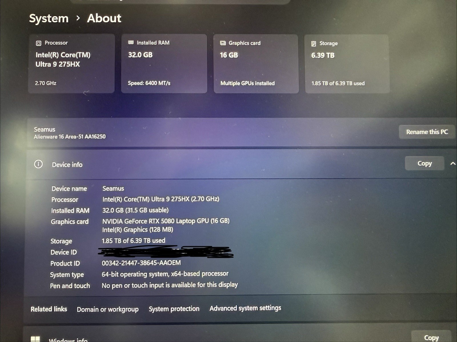 Alienware Area 51 16” w/ RTX 5080!! 7tb of Storage!