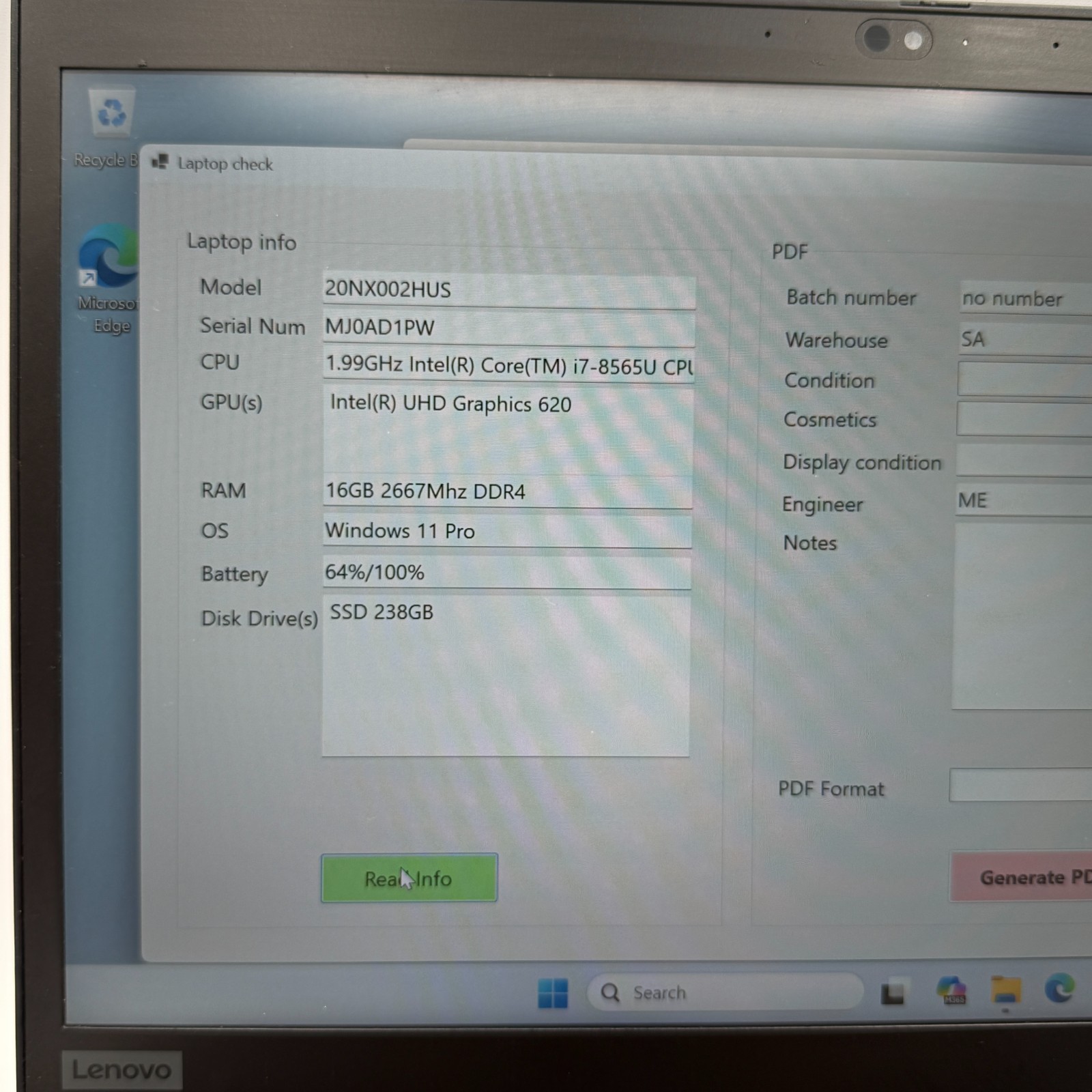 Lenovo ThinkPad T490s 14″ i7-8565U 16GB RAM 256GB SSD Win11 Pro Fingerprin Fair