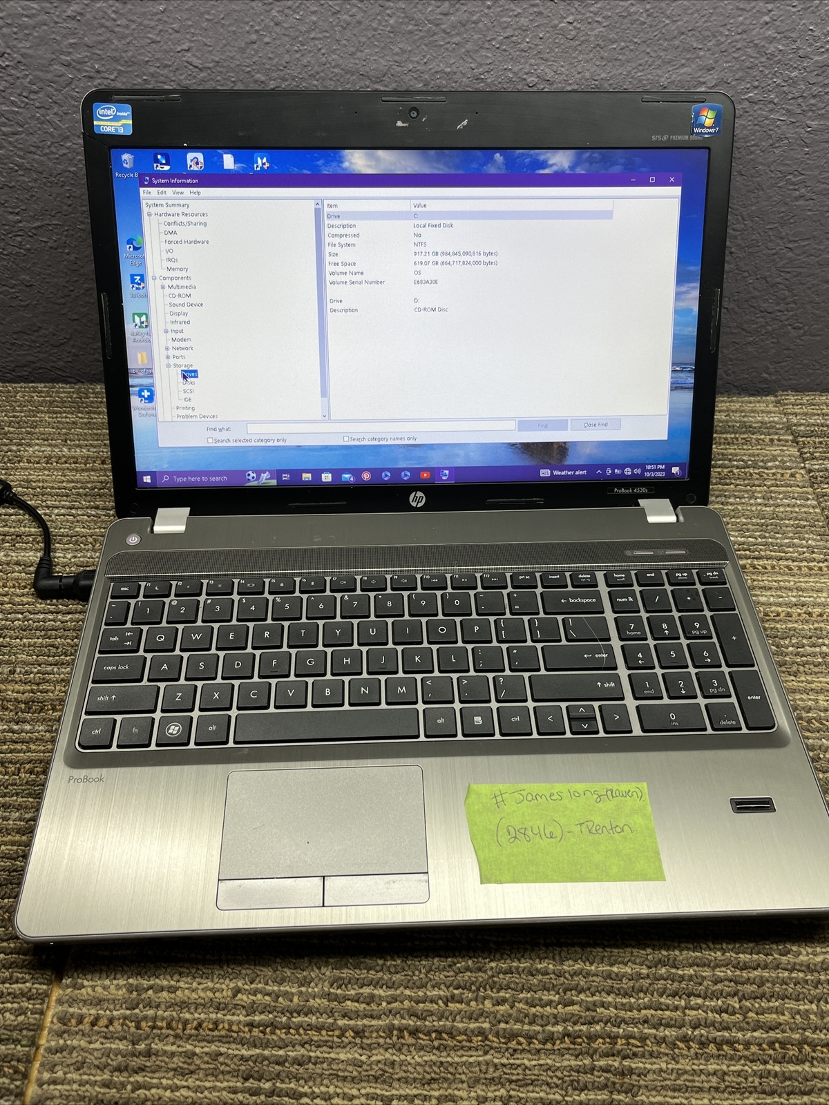 HP ProBook 4530s 15.6″ Laptop | i3-2350M 2.3GHz | 4GB | 1TB | Windows 10 3478