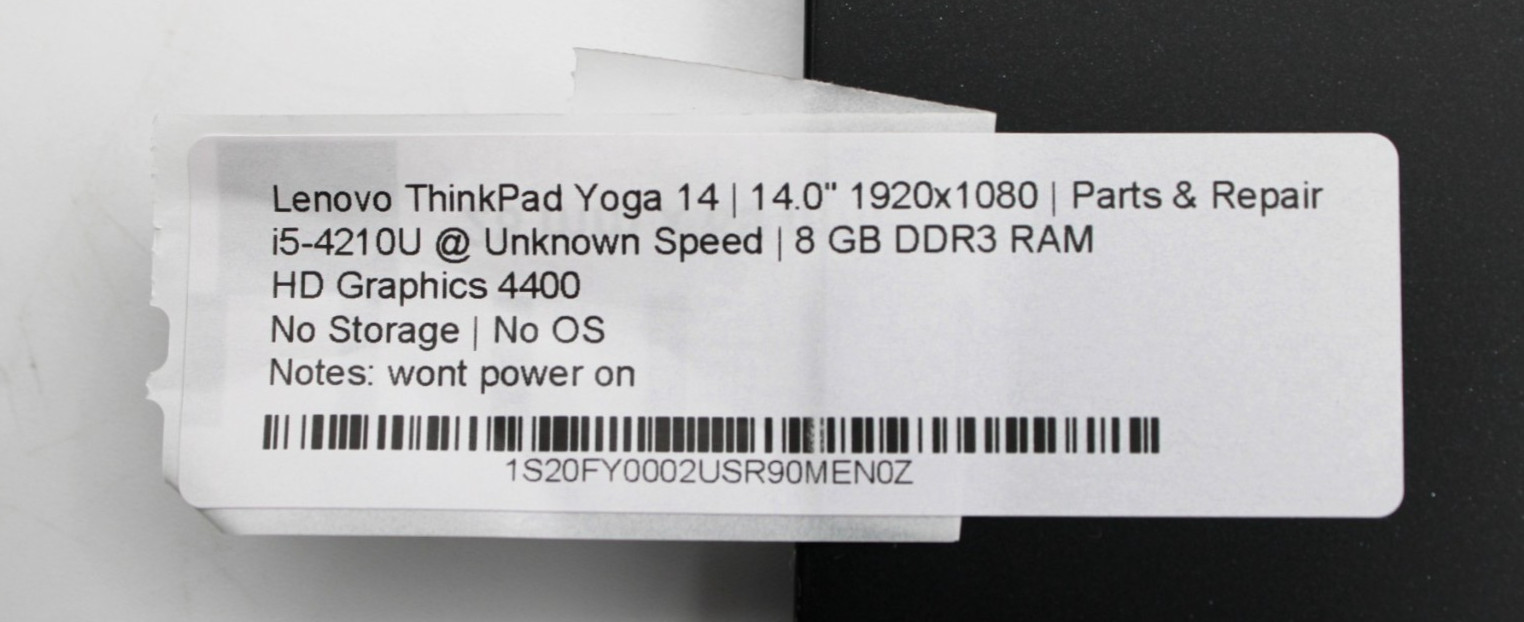 Lenovo ThinkPad Yoga 14 i5-4210U@2.6GHz 8GB DDR4 NO STORAGE OR OS *PARTS/REPAIR*