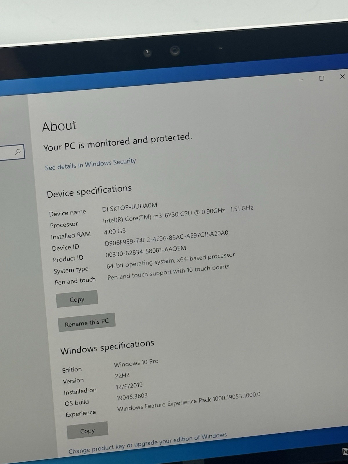 Microsoft Surface Pro 4 1724 12.3” Intel M3-6Y30 4GB RAM 128GB SSD Win10P