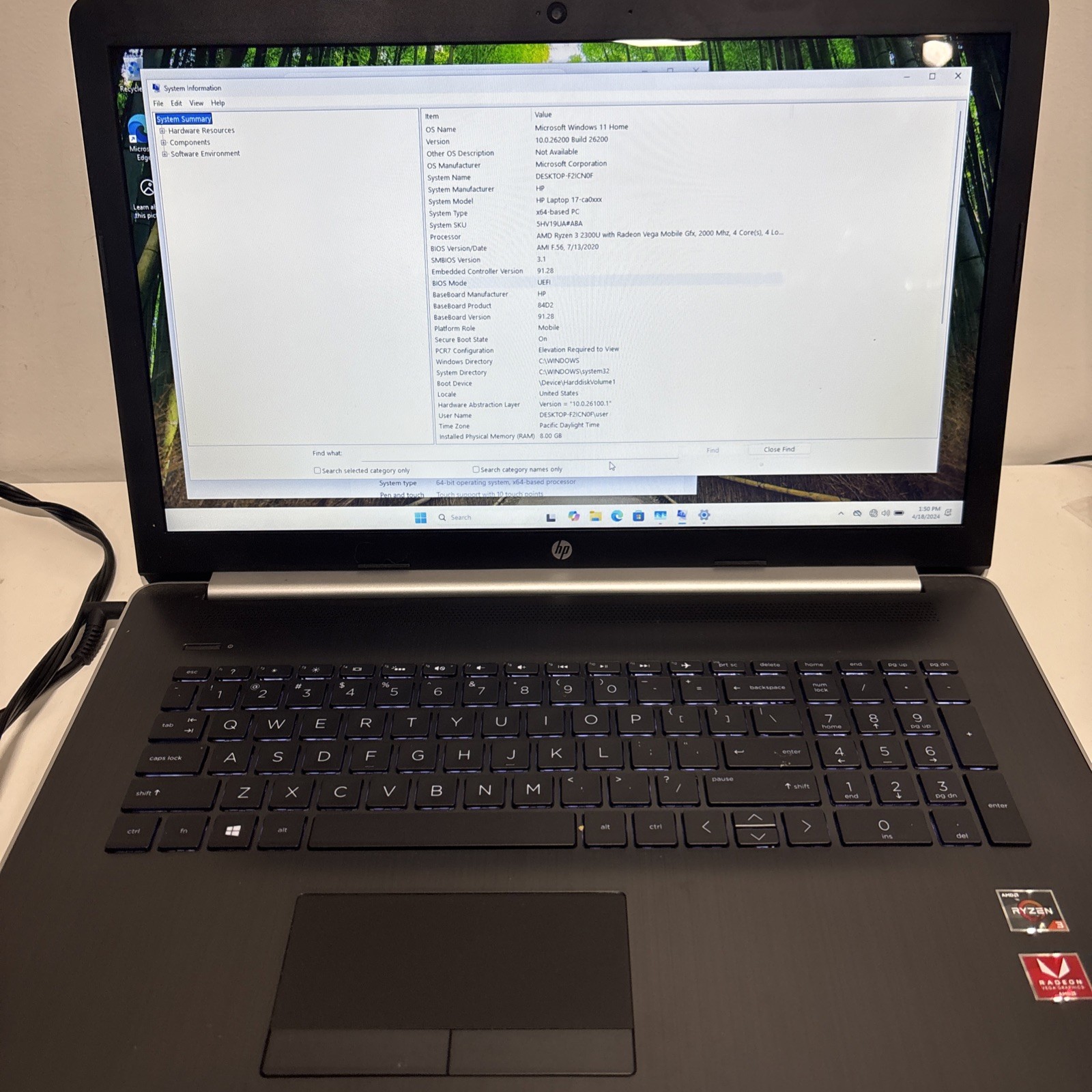 HP 17-ca0xxx AMD Ryzen 3 2300U 2.00GHz 8GB RAM 1TB HDD Win 11 Home