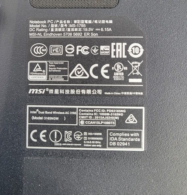 MSI GE72 6QD MS-1795 Laptop Core I7-6700HQ 16GB 1TB SEE NOTES