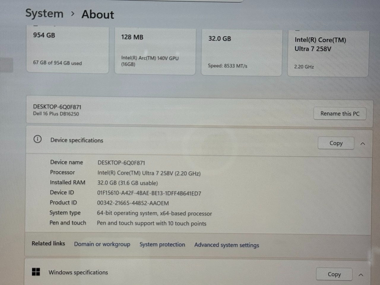 Dell 16 Plus 16″ Ultra 7 258V 32GB 1TB SSD Laptop Clean Condition Fast Shipping