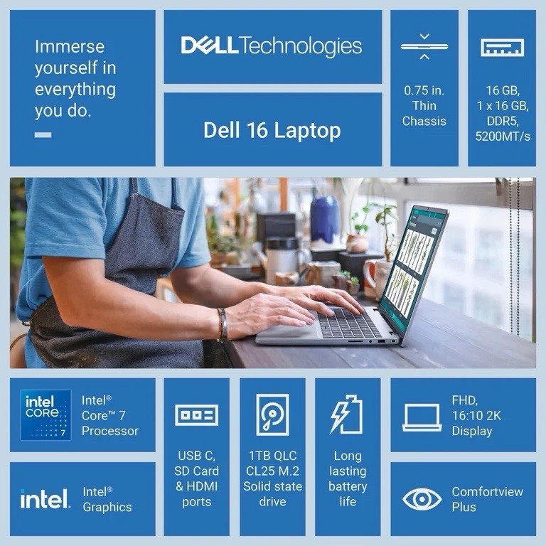 New Dell 16 Platinum Laptop LDC16251-1 TB SSD/16GB RAM-Intel Core 7-Touchscreen