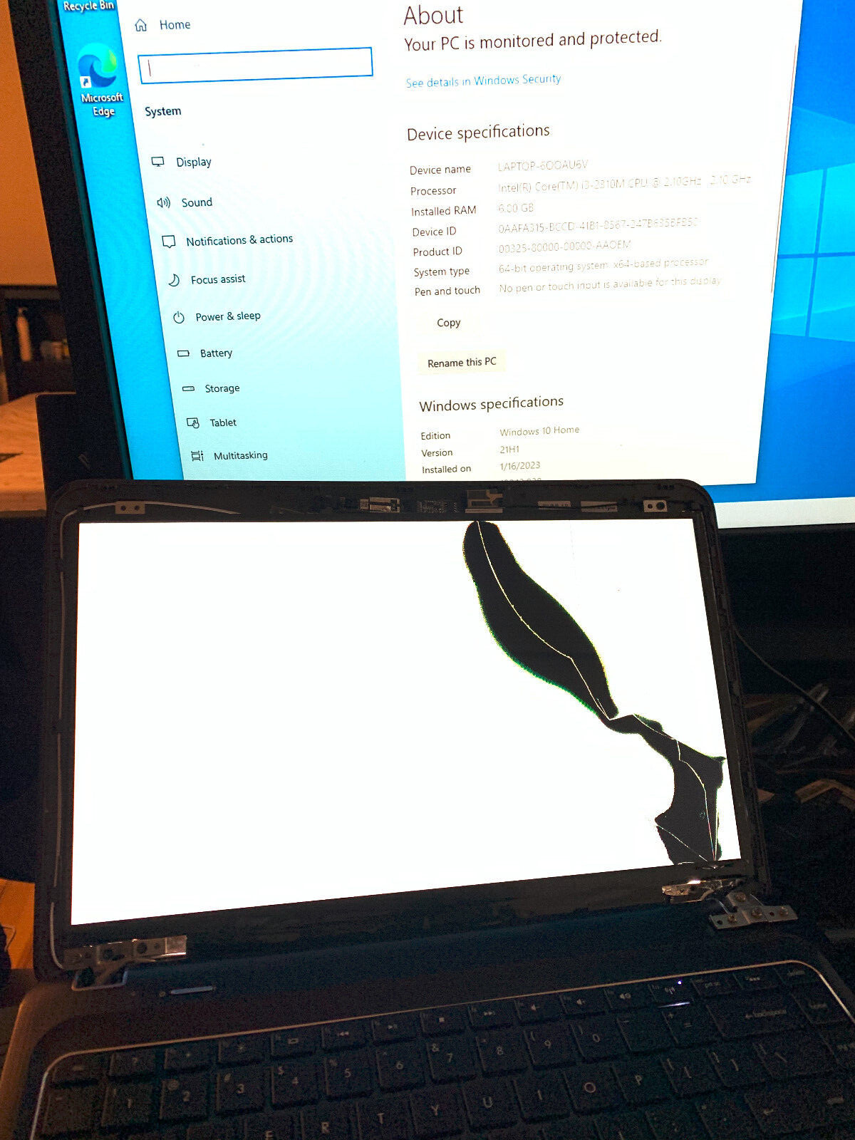 HP Pavilion DM4 2015dx Intel i3 for PARTS/Repair Works 6GB/600GB Windows 10