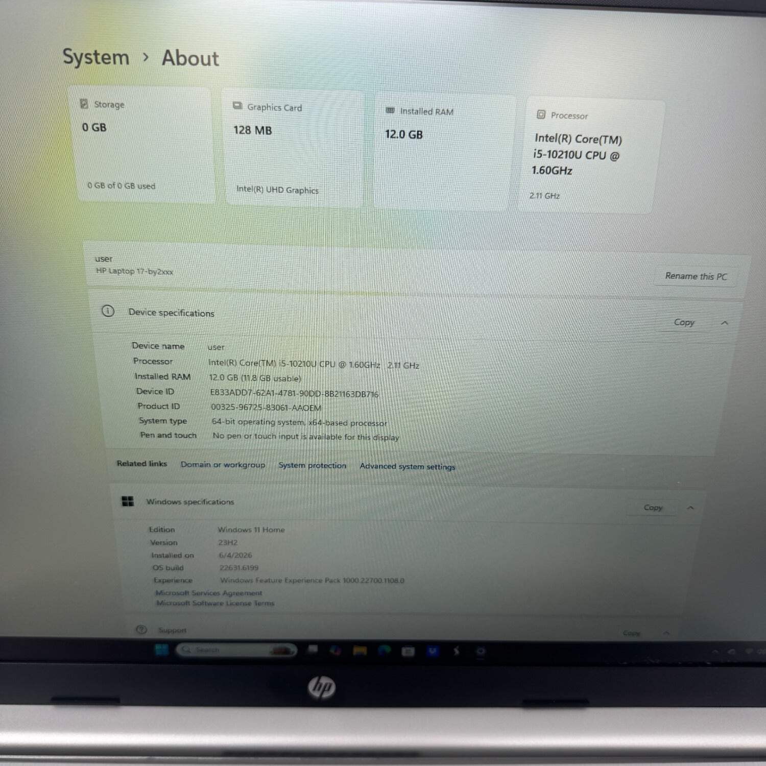 HP Laptop 17-by2053cl 17.3″ I5-10210U 1.6GHz 12GB RAM 1TB HDD