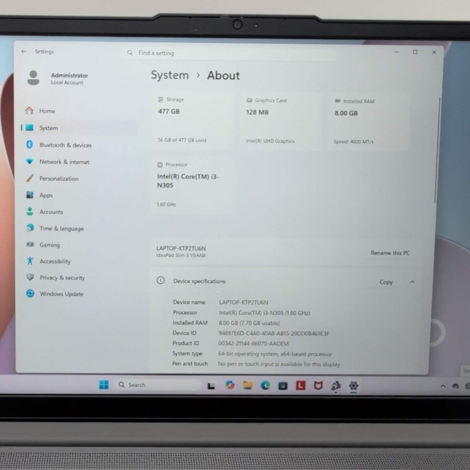 Lenovo IdeaPad Slim 3 15IAN8 15.6″ i3-N305 1.8GHz 8GB RAM 512GB SSD
