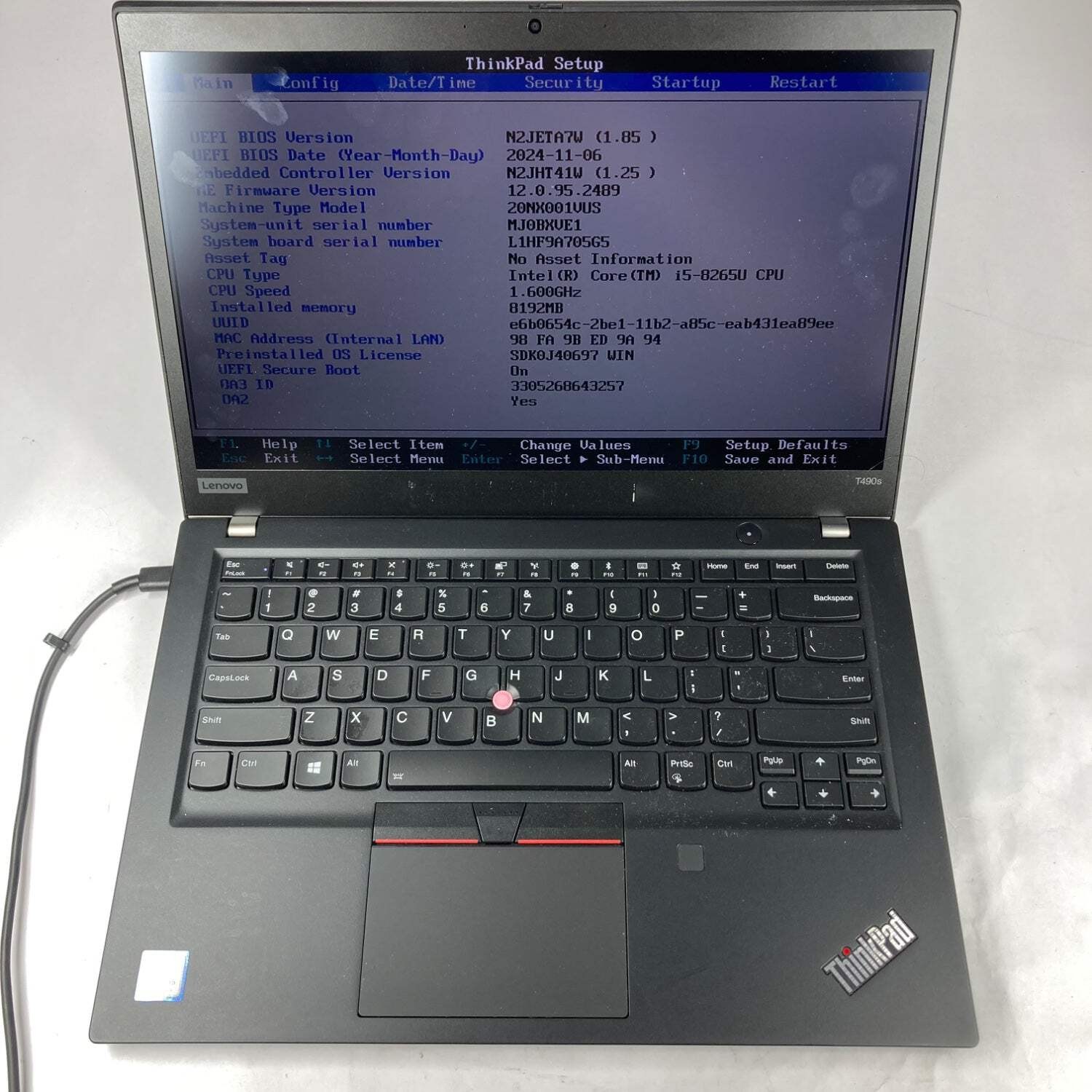 Lenovo ThinkPad T490s 14″ i5-8265U 1.6GHz 8GB RAM NO SSD NO OS BAD BATTERY