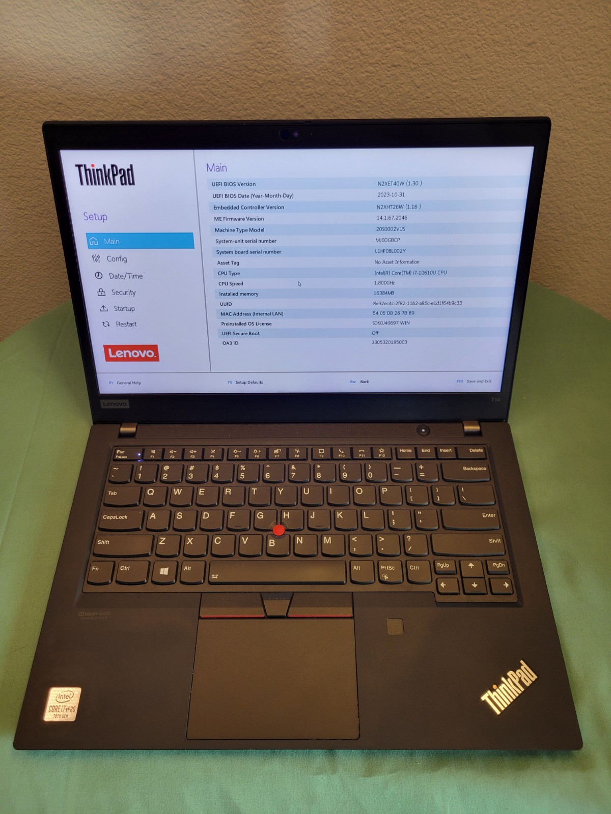 Lenovo ThinkPad T14 Gen 1 i7-10610U 1.8GHz 16GB RAM NO SSD/OS (BIOS Locked)