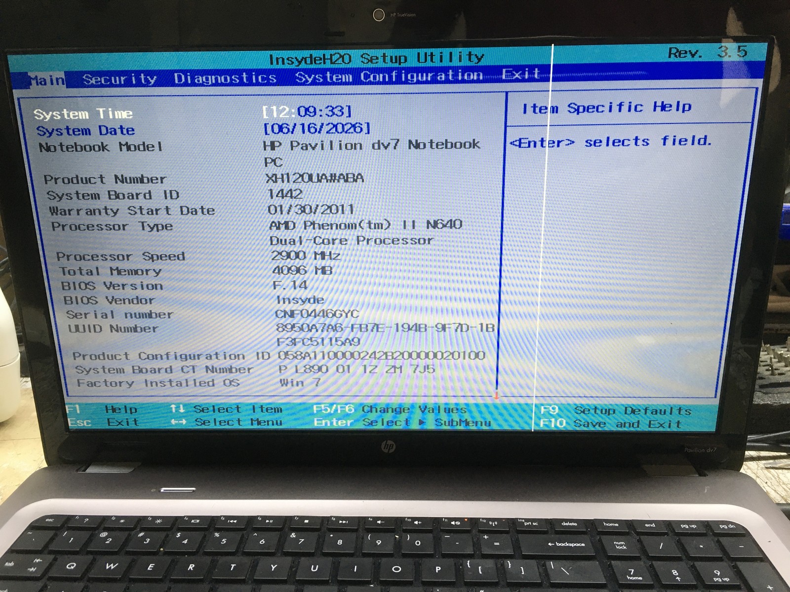 HP Pavilion DV7-4178NR AMD Phenom II N640 2900MHz 4 GB NO HDD No Batt READ
