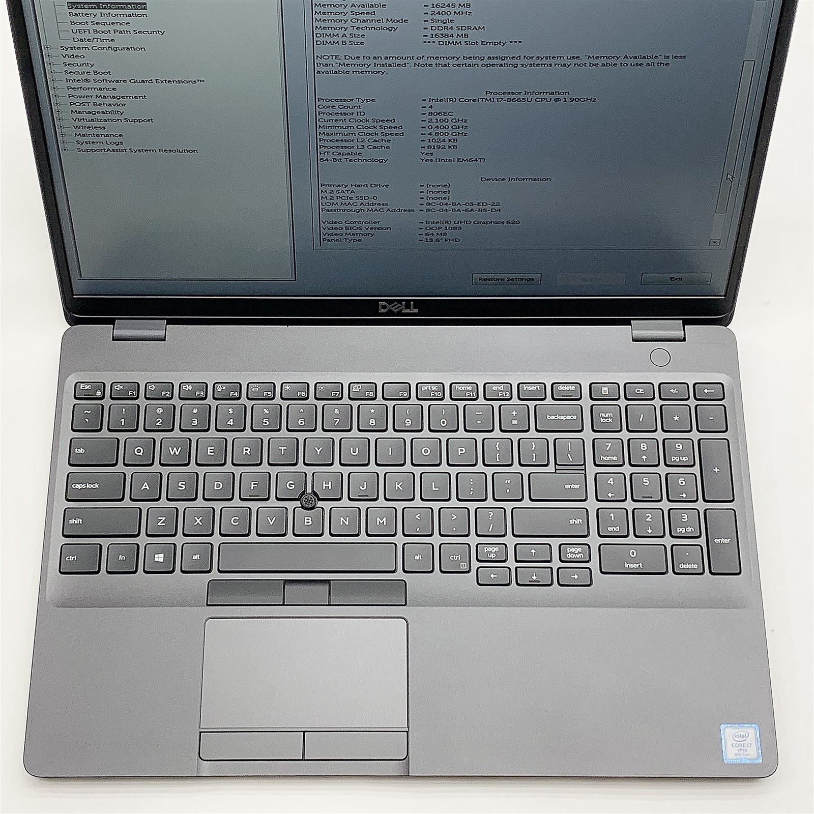 Dell Latitude 5500 Laptop Intel Core i7 8665U 1.90GHZ 15.6″ FHD 16GB RAM NO HDD