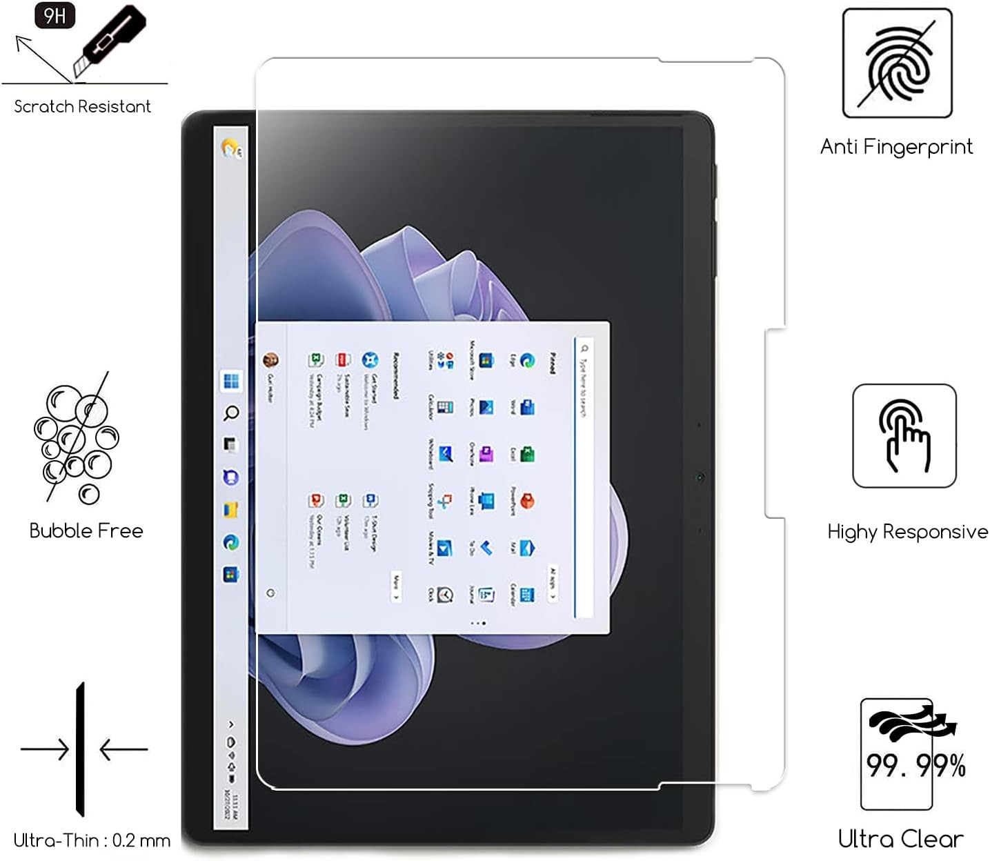 2-Pack Ultra HD Tempered Glass Screen Protector for Surface Pro 9, 10, 11, Case
