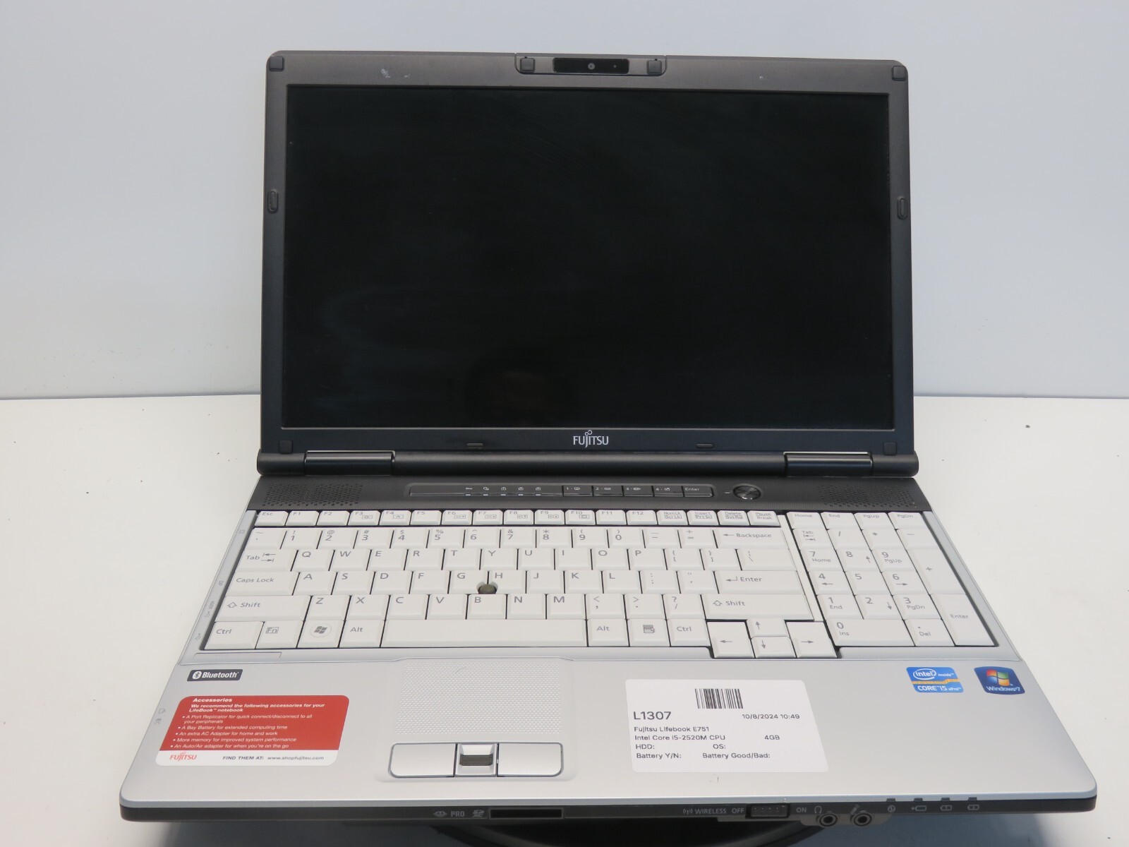 Fujitsu Lifebook E751 Intel Core i5-2520M CPU 2.50GHz 4GB NO HDD No Batt