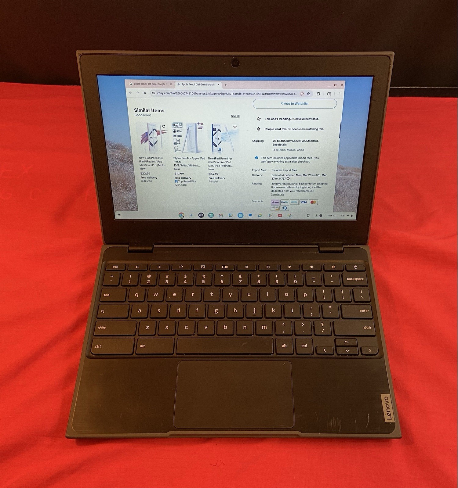 Lenovo (Chromebook) 100e Gen2 82CD0000US 4GB 32GB Wi-Fi NO CHARGER TESTED/FUNC