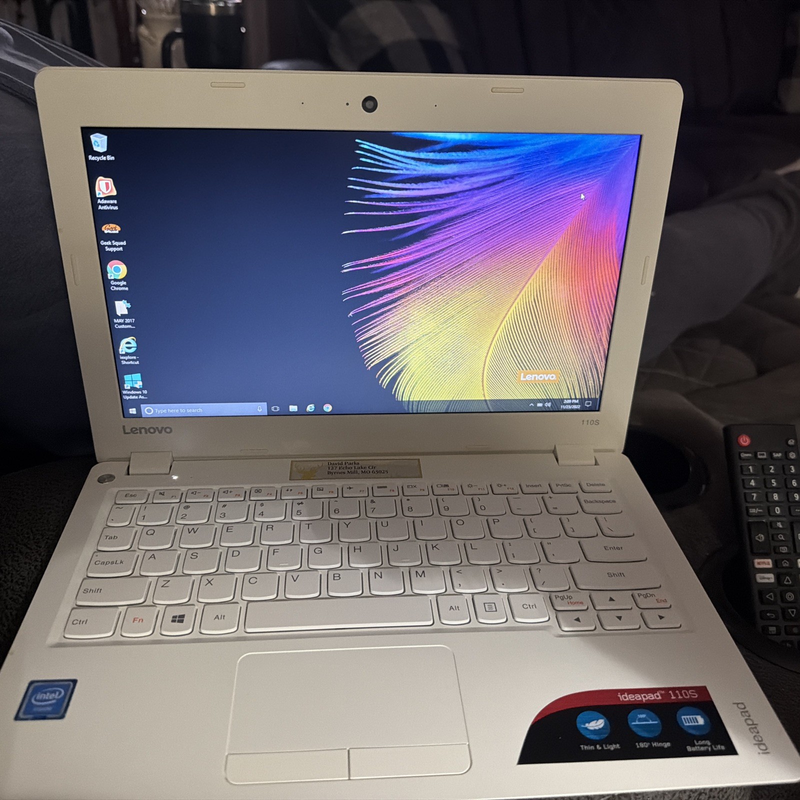 Lenovo IdeaPad 110S 11.6″ White Laptop Celeron Tested Works Great Sold As Is