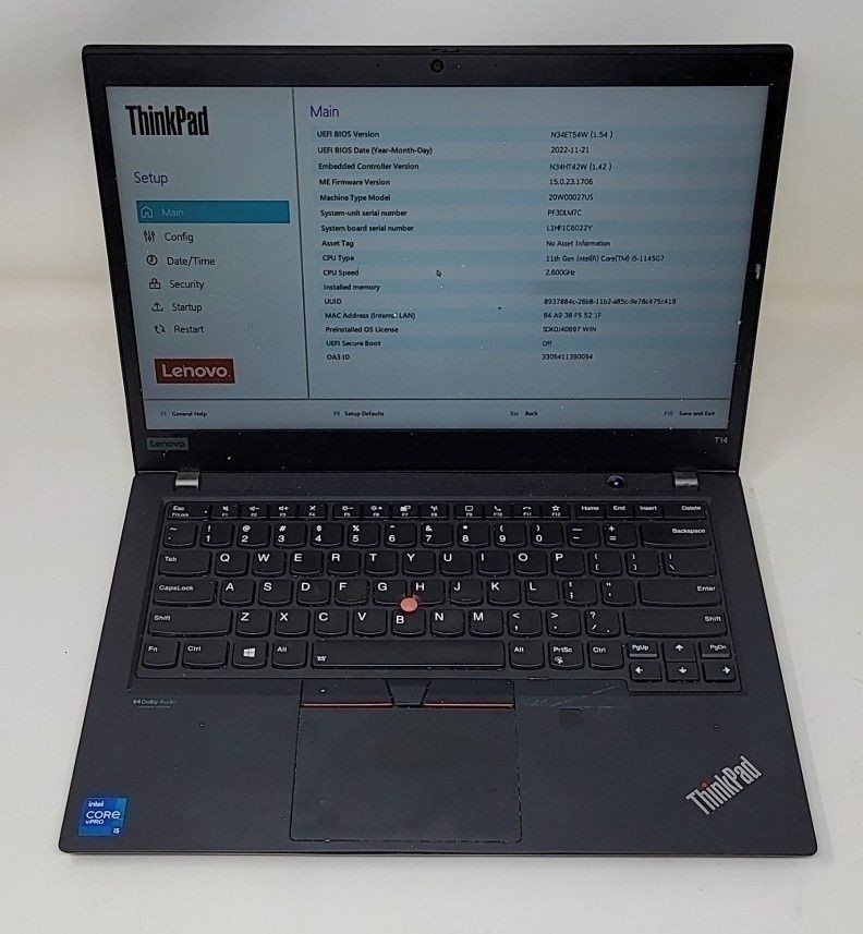 LENOVO ThinkPad T14 Gen 2i Laptop Intel I5-1145G7 16GB 512GB SEE NOTES