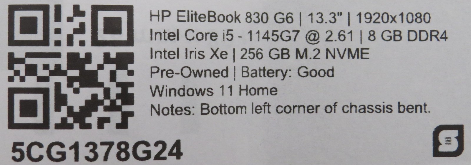 HP EliteBook 830 G8 i5-1145G7 @ 2.61GHz 8GB DDR4 256GB m2 13.3″ Win 11