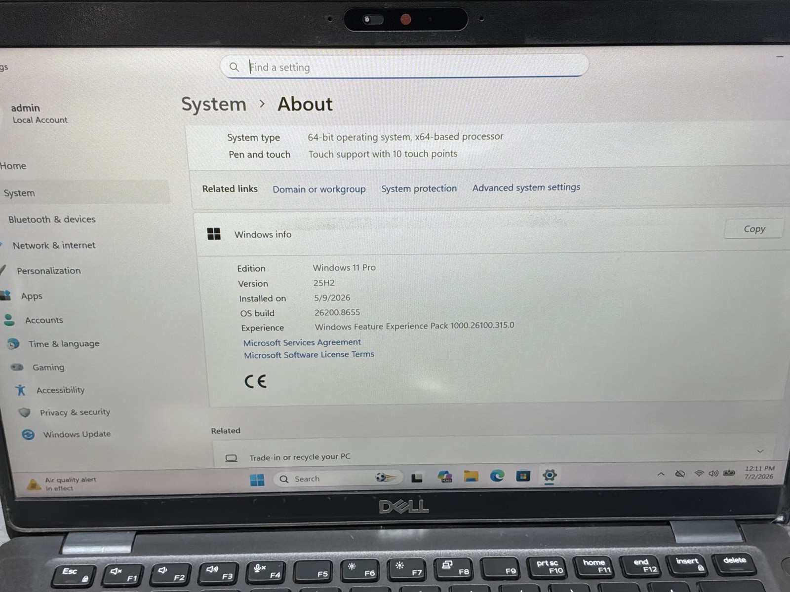 Dell Latitude 5400 i7-8665u@ 1.90ghz 16GB RAM 256GB NVME W11P Touchscreen