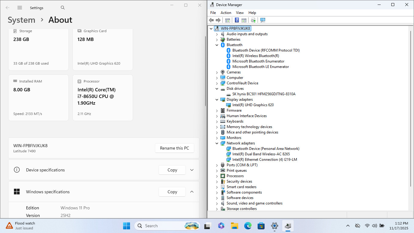 Dell Latitude 7490 14″ HD I7-8650U 256GB SSD 8GB W11P Webcam Backlit