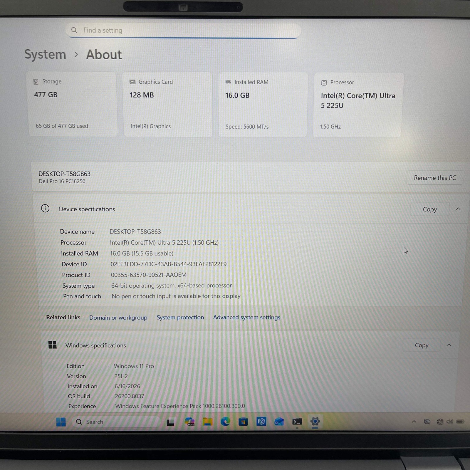 Dell Pro 16 PC16250 16″ Core Ultra 5 225U 1.5GHz 16GB RAM 512GB SSD