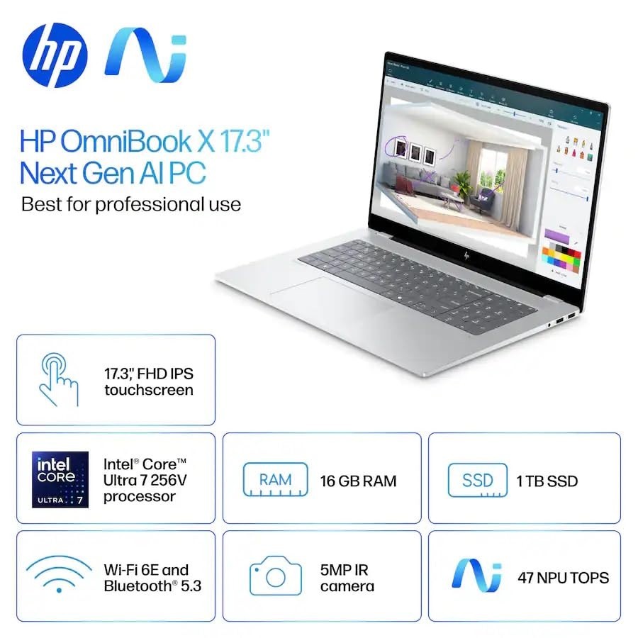 HP OmniBook X 17-dd0013dx 17.3″ TS Laptop U7-256V 16GB 1TB SSD W11H Very Good
