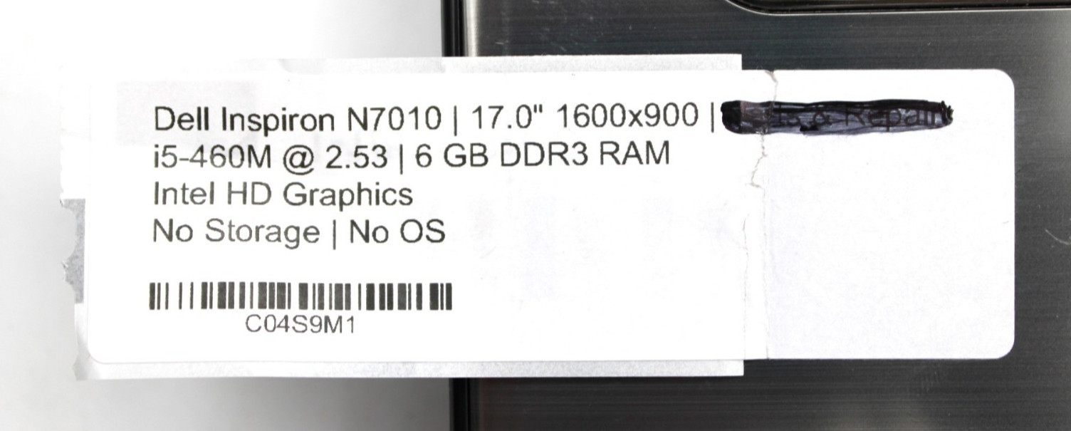 Dell Inspiron N7010 i5-460M@2.53GHz 6GB DDR3 NO STORAGE OR OS *USED/TESTED*