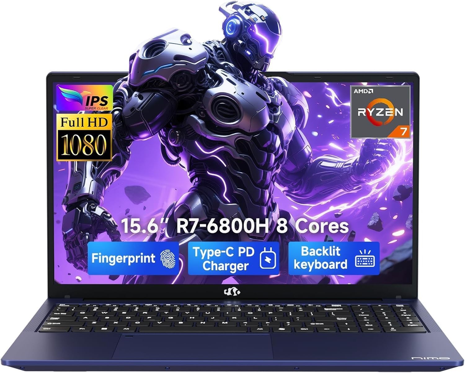 NIMO 15.6″ IPS FHD Gaming Laptop 8 Cores AMD Ryzen 7 6800H 32GB LPDDR5 RAM 1TB