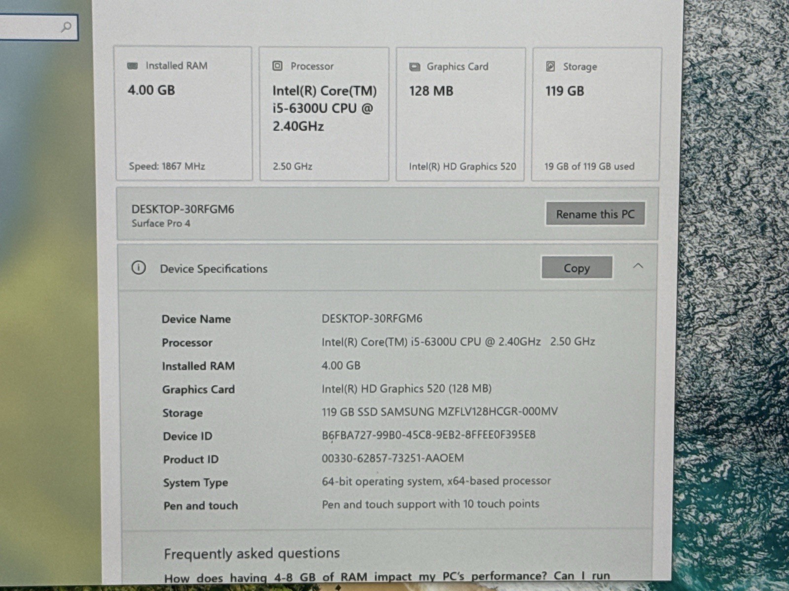 Microsoft Surface Pro 4 1724 i5 4GB 128GB Win10 Pro w/ Type Cove