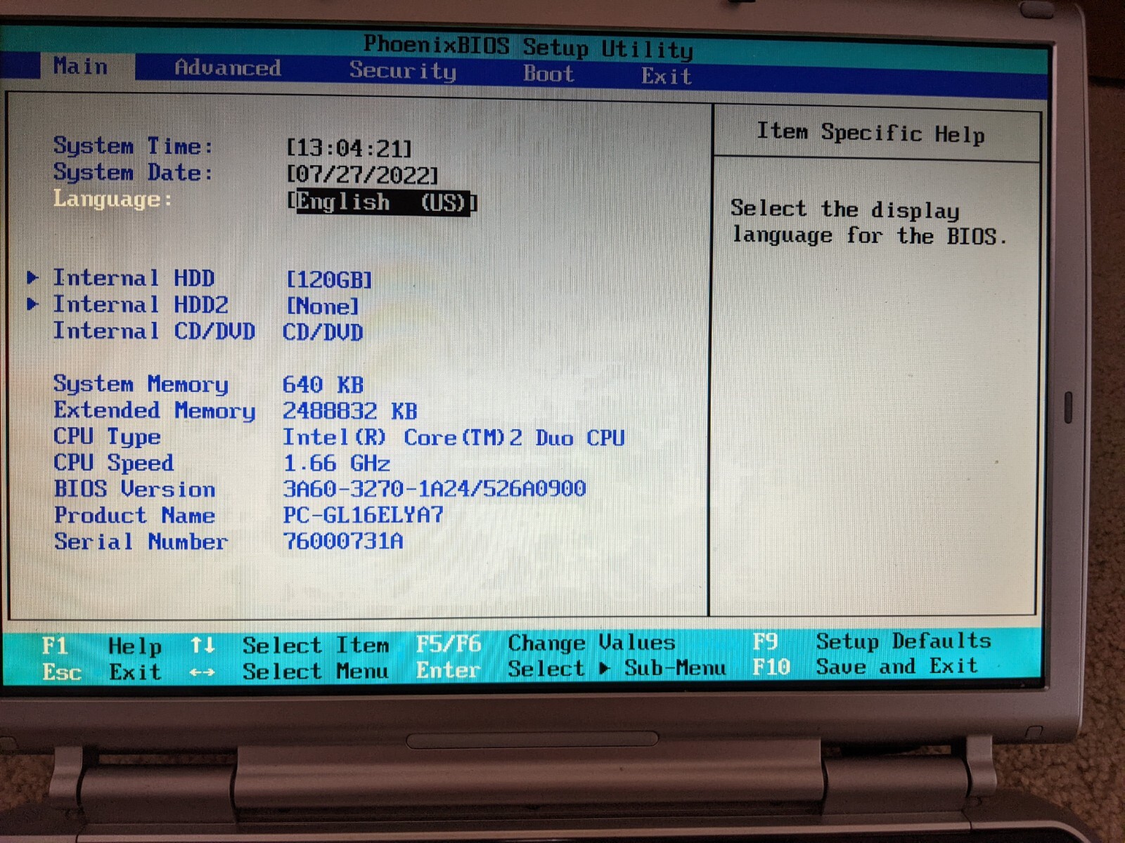 NEC LaVie G PC-GL16ELYA7 Core2DuoT5500 1.66GHz 2GB RAM