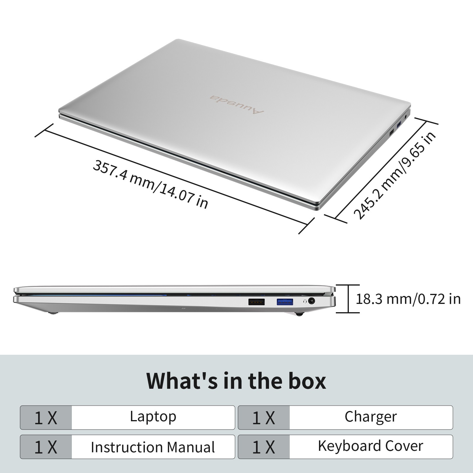 Auusda 16″ Slim Laptop i3 1000NG4 16GB RAM 1TB SSD Win 11 Pro Notebook Computer