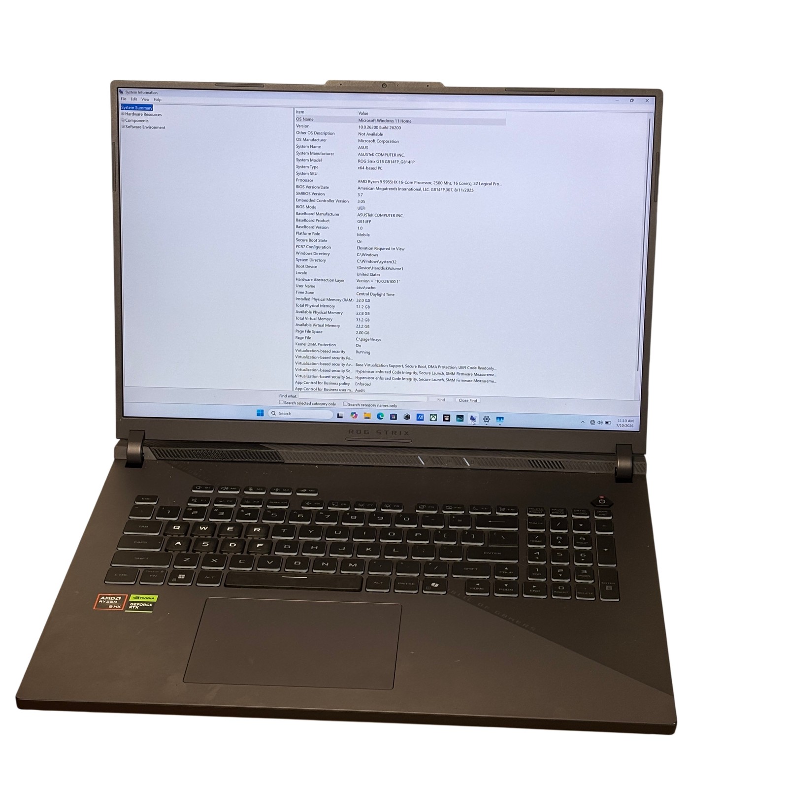 Asus ROG Strix G18 G814FP_G814FP AMD Ryzen 9 9955HX 2.5GHz 32GB RAM 1TB SSD 18″