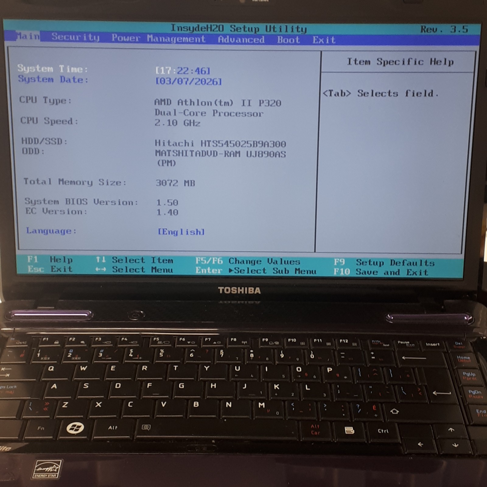 Toshiba Satellite L645D 14″ Laptop AMD Athlon II P320 3GB 250GB AS IS Part H3909