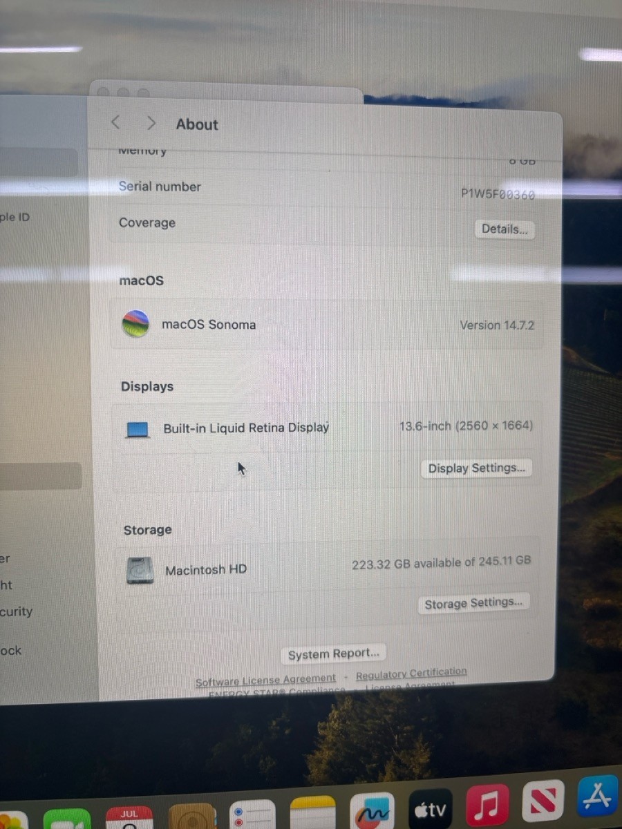 APPLE MACBOOK AIR A2681 (2022) M2 (PLT096815)