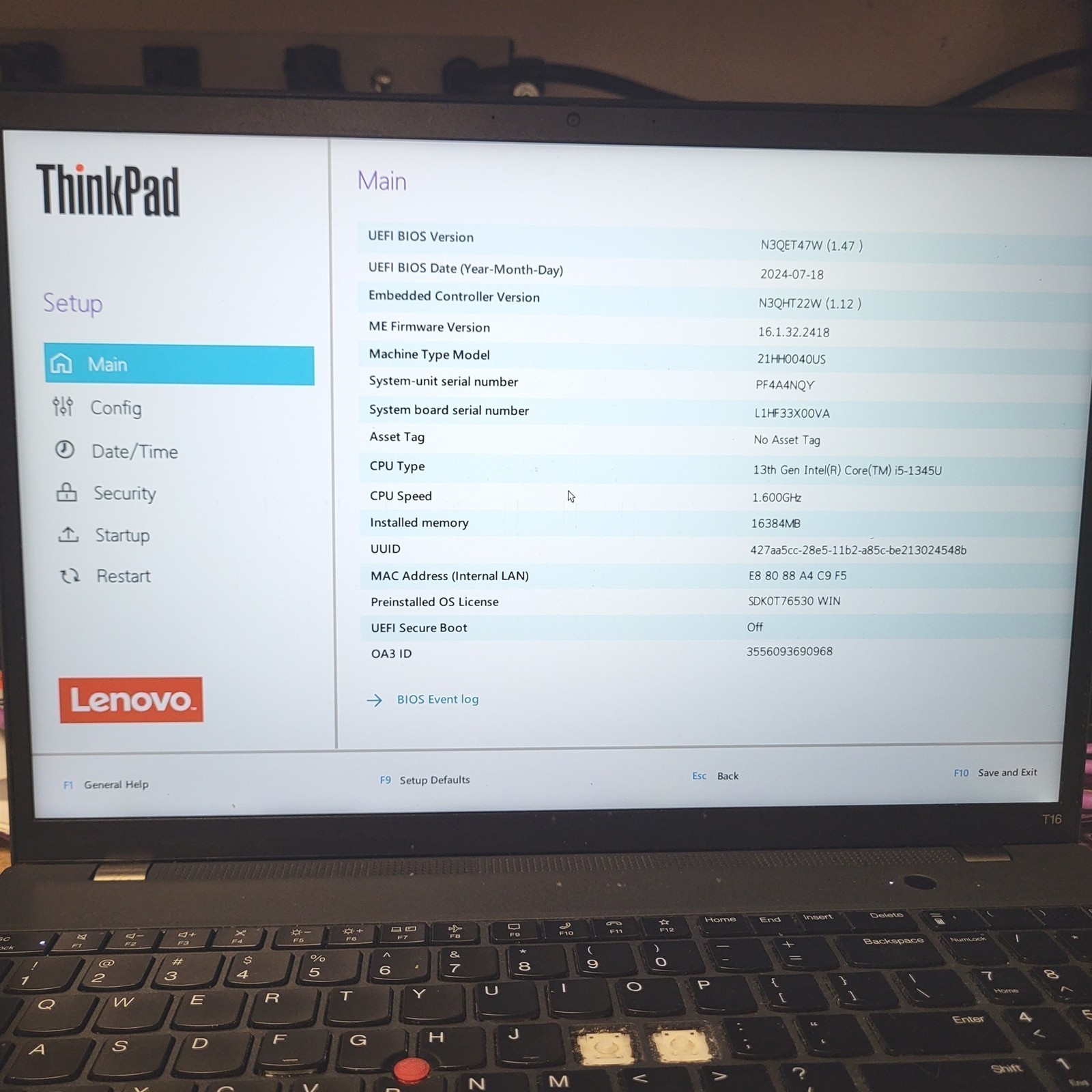 Keyboard Issues Lenovo ThinkPad T16 Gen 2 Intel i5-1345U 4.7GHz 16GB 512GB w/OS